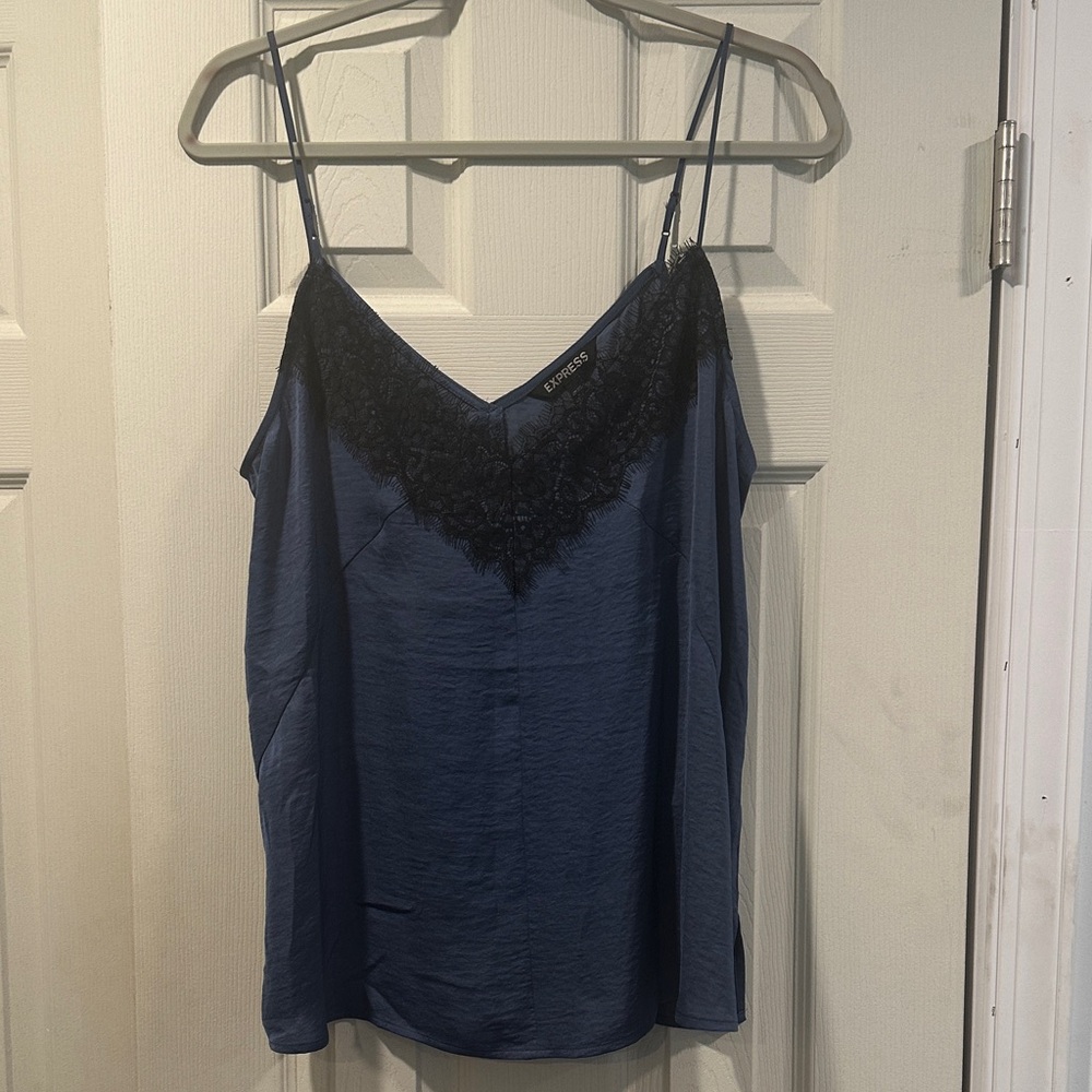 Express Blue Camisole with Black Lace Trim
